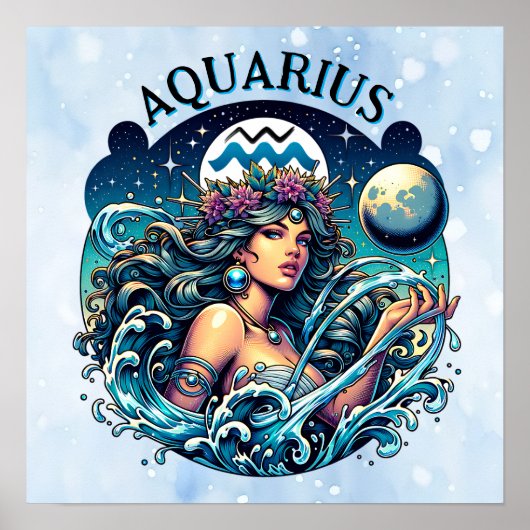 Aquarius Water Bearer Beautiful Woman Astrology Poster (Voorkant)