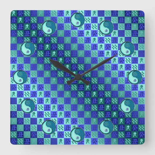 Aquarius & Water Ox Vierkante Klok (Voorkant)