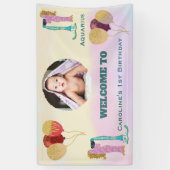 Aquarius Watercolor 1st Birthday Photo Sign Spandoek (Verticaal)