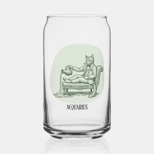 Aquarius Wijze Kat Zodiac Verjaardagscadeau Blikvorm Glas (Voorkant)