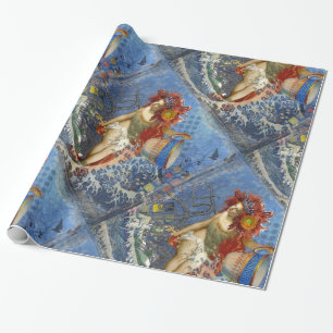 Aquarius Zeemeermin Gotische Blauwe Kunst Cadeaupapier