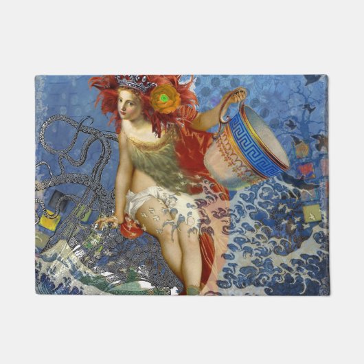 Aquarius Zeemeermin Gotische Blauwe Kunst Deurmat (Voorkant)