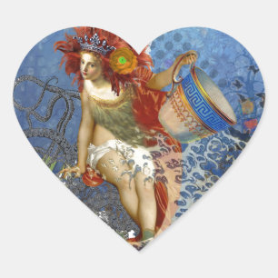 Aquarius Zeemeermin Gotische Blauwe Kunst Hart Sticker