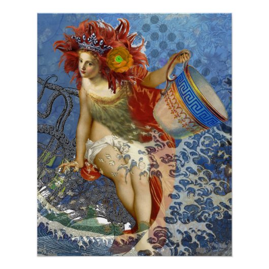 Aquarius Zeemeermin Gotische Blauwe Kunst Perfect Poster (Voorkant)