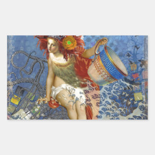 Aquarius Zeemeermin Gotische Blauwe Kunst Rechthoekige Sticker