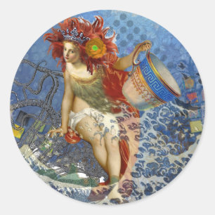 Aquarius Zeemeermin Gotische Blauwe Kunst Ronde Sticker