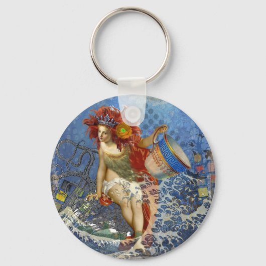 Aquarius Zeemeermin Gotische Blauwe Kunst Sleutelhanger (Voorkant)