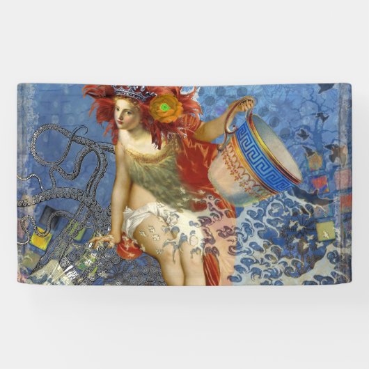 Aquarius Zeemeermin Gotische Blauwe Kunst Spandoek (Horizontaal)