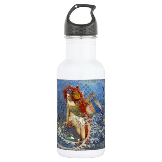 Aquarius Zeemeermin Gotische Blauwe Kunst Waterfles (Voorkant)