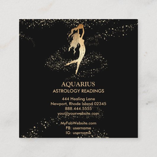 *~* AQUARIUS Zodiac Astrology Reading Gold & Black Vierkante Visitekaartje (Achterkant)