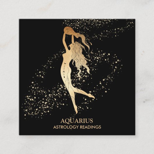*~* AQUARIUS Zodiac Astrology Reading Gold & Black Vierkante Visitekaartje (Voorkant)