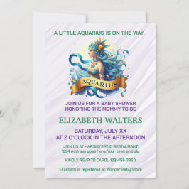 Aquarius Zodiac Baby Shower Lavender and Green Kaart