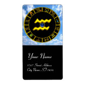 AQUARIUS ZODIAC BIRTHDAY JEWEL Blue Sapphire Gold Etiket (Voorkant)