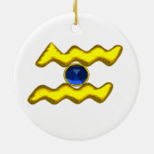 AQUARIUS ZODIAC BIRTHDAY JEWEL Blue Sapphire Gold Keramisch Ornament (Achterkant)