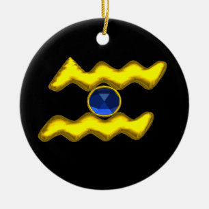 AQUARIUS ZODIAC BIRTHDAY JEWEL Blue Sapphire Gold Keramisch Ornament