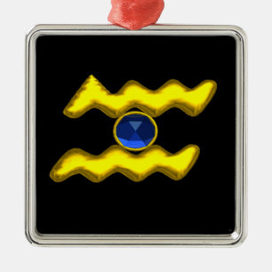 AQUARIUS ZODIAC BIRTHDAY JEWEL Blue Sapphire Gold Metalen Ornament
