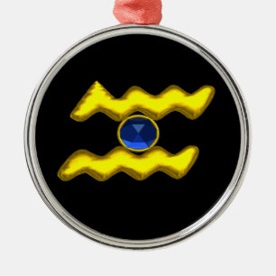 AQUARIUS ZODIAC BIRTHDAY JEWEL Blue Sapphire Gold Metalen Ornament