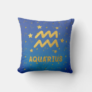 Aquarius Zodiac Blauw en Goud Sierkussen
