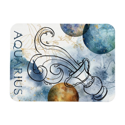 Aquarius zodiac blue black gold text planets magneet (Horizontaal)