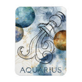 Aquarius zodiac blue black gold text planets magneet (Verticaal)