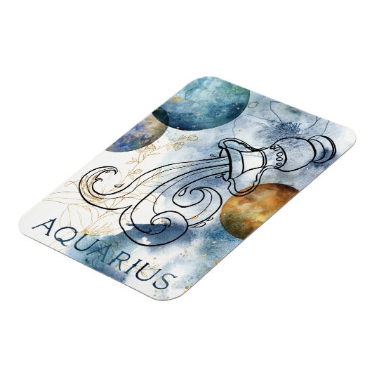 Aquarius zodiac blue black gold text planets magneet (Linkerzijde)