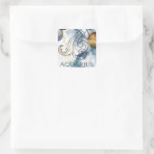 Aquarius zodiac blue black gold text planets vierkante sticker (Tas)