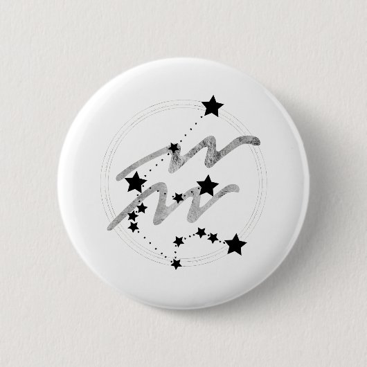 Aquarius zodiac constellation black and Silver Ronde Button 5,7 Cm (Voorkant)
