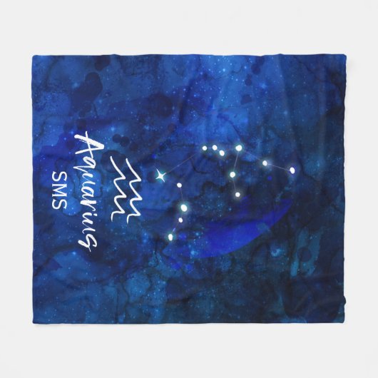 Aquarius Zodiac Constellation Blue Galaxy Monogram Fleece Deken (Voorkant (Horizontaal))