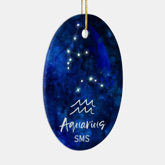 Aquarius Zodiac Constellation Blue Galaxy Monogram Keramisch Ornament (Rechts)