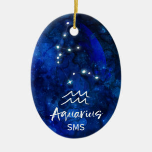Aquarius Zodiac Constellation Blue Galaxy Monogram Keramisch Ornament