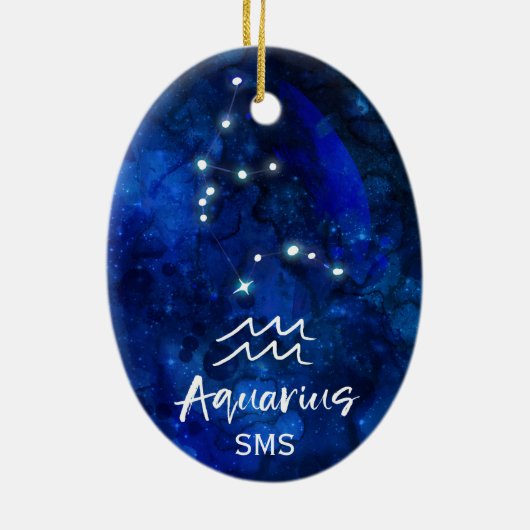 Aquarius Zodiac Constellation Blue Galaxy Monogram Keramisch Ornament (Achterkant)