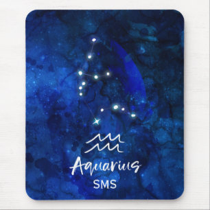 Aquarius Zodiac Constellation Blue Galaxy Monogram Muismat