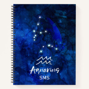 Aquarius Zodiac Constellation Blue Galaxy Monogram Notitieboek