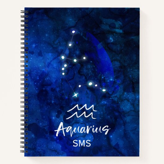 Aquarius Zodiac Constellation Blue Galaxy Monogram Notitieboek (Voorkant)