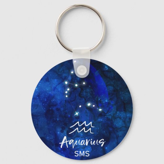 Aquarius Zodiac Constellation Blue Galaxy Monogram Sleutelhanger (Voorkant)
