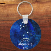Aquarius Zodiac Constellation Blue Galaxy Monogram Sleutelhanger (Voorkant)