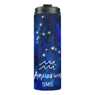 Aquarius Zodiac Constellation Blue Galaxy Monogram Thermosbeker