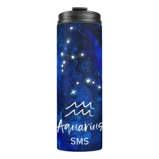 Aquarius Zodiac Constellation Blue Galaxy Monogram Thermosbeker (Voorkant)