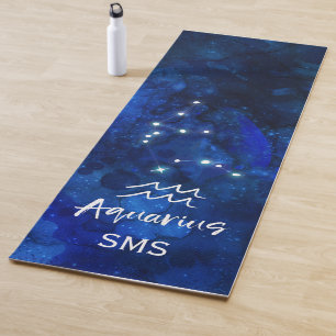 Aquarius Zodiac Constellation Blue Galaxy Monogram Yogamat