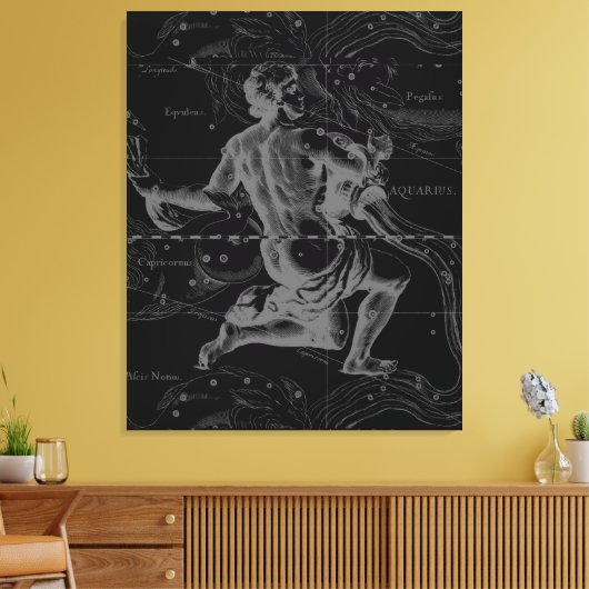 Aquarius Zodiac Constellation Hevelius 1690 Canvas Afdruk (Insitu (Woonkamer))