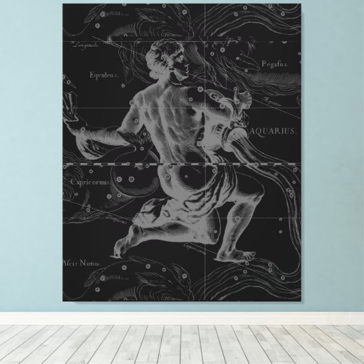 Aquarius Zodiac Constellation Hevelius 1690 Canvas Afdruk (Insitu (Houten vloer))