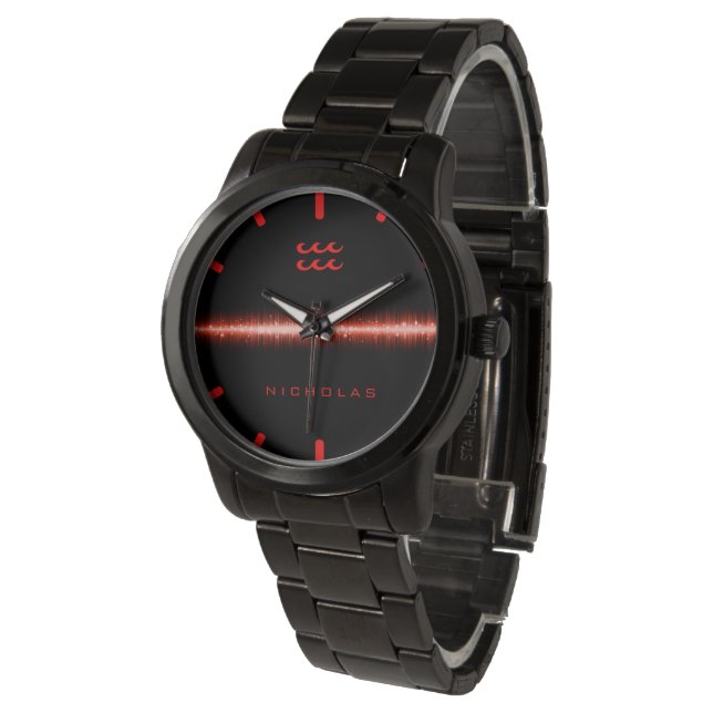 Aquarius Zodiac Cool Red Line Aangepaste naam Horloge (Gekanteld)