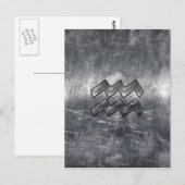Aquarius Zodiac Distress Silver Steel Style Briefkaart (Voorkant / Achterkant)
