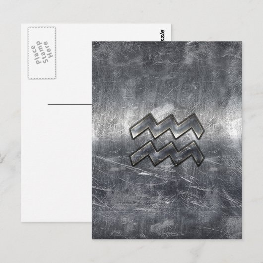 Aquarius Zodiac Distress Silver Steel Style Briefkaart (Voorkant / Achterkant)
