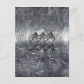 Aquarius Zodiac Distress Silver Steel Style Briefkaart (Voorkant)