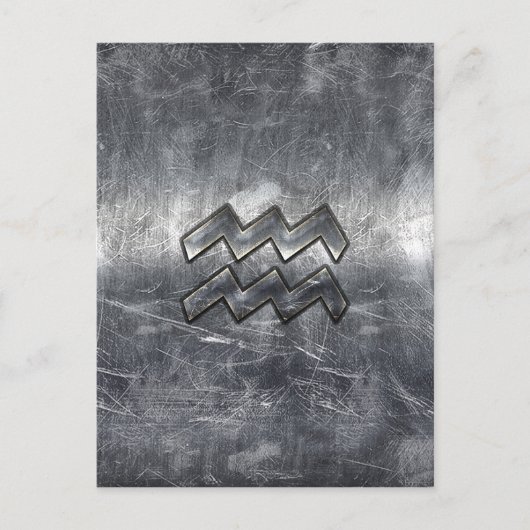 Aquarius Zodiac Distress Silver Steel Style Briefkaart (Voorkant)