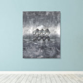 Aquarius Zodiac Distress Silver Steel Style Canvas Afdruk (Insitu (Houten vloer))