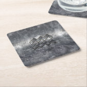 Aquarius Zodiac Distress Silver Steel Style Kartonnen Onderzetters (Schuin)