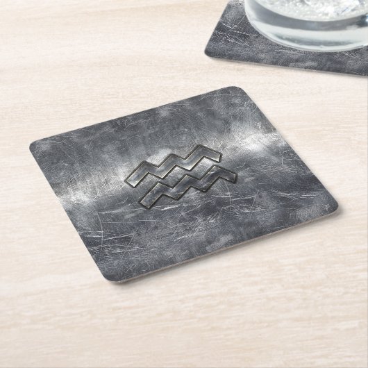 Aquarius Zodiac Distress Silver Steel Style Kartonnen Onderzetters (Schuin)