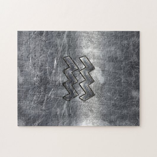 Aquarius Zodiac Distress Silver Steel Style Legpuzzel (Horizontaal)